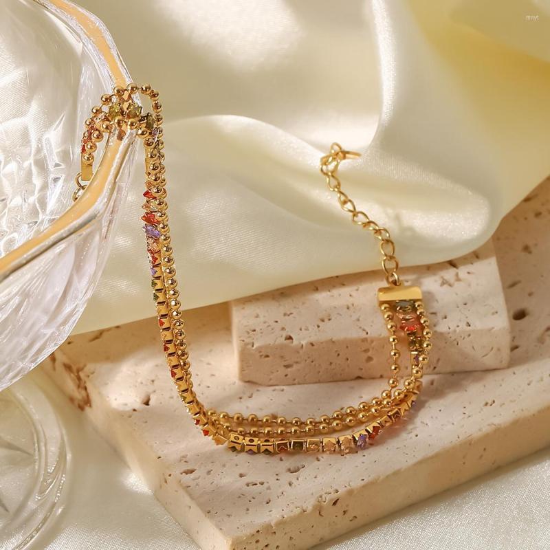 Link Bracelets Uworld Multicolored Zircon Inlaid Stainless Steel Multilayer Gold Plated Bracelet Jewelry Acier Inoxydable Femme
Link Bracelets Uworld Multicolored Zircon Inlaid Stainless Steel Multilayer Gold Plated Bracelet Jewelry Acier Inoxydable Femme