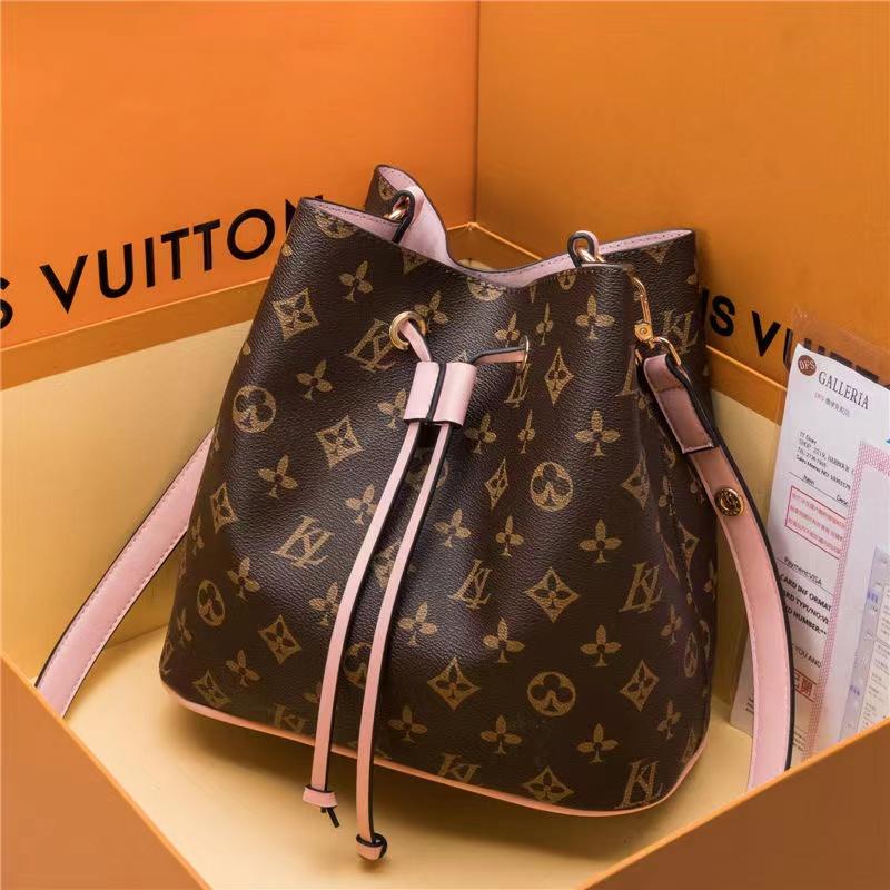 Designer Bucket Bags Neonoe Brown Flower Shoulder Bags Leather Classic Crossbody Messenger Handbags Wholesale Purse Tote Handbag