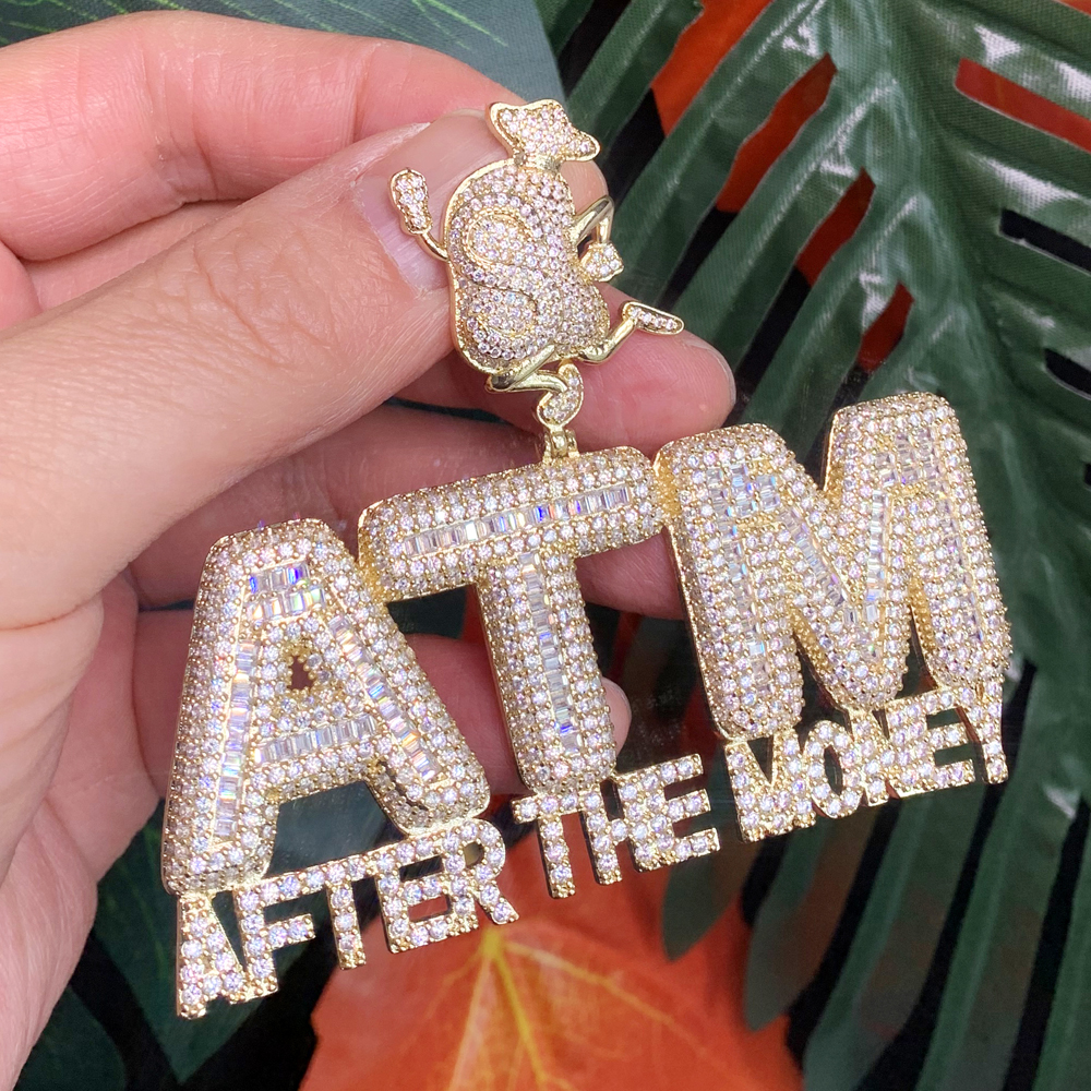 After The Money ATM Hip Hop Pendant For Men Gold Plated Micro Pave 5A Cubic Zirconia CZ Cool Rock Punk Jewelry