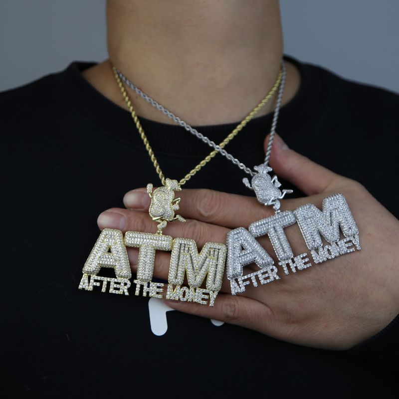 After The Money ATM Hip Hop Pendant For Men Gold Plated Micro Pave 5A Cubic Zirconia CZ Cool Rock Punk Jewelry