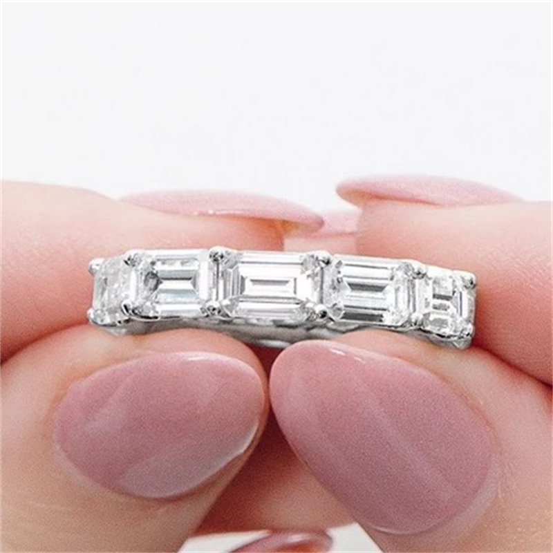 New Trendy Princess 925 Sterling Silver aesthetic Eternity Band Ring For Women Lady Anniversary Gift Jewelry Bulk Sell