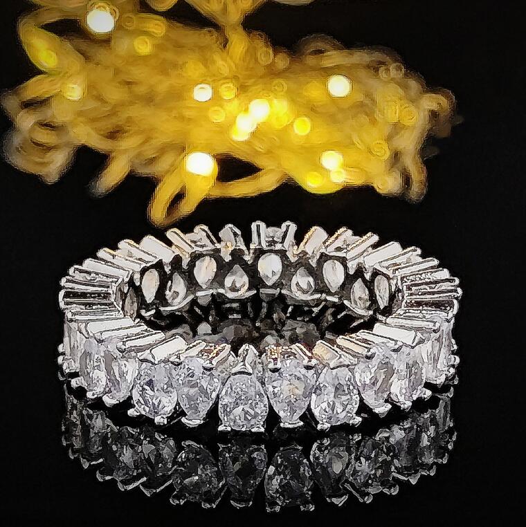 Choucong Brand Wedding Rings Simple Fashion Jewelry 925 Sterling Silver Water Drop 5A Cubic Zircon CZ Diamond Gemstones Promise Women Engagement Band 