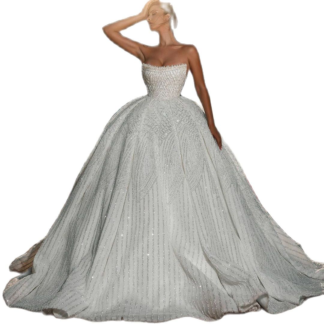 Haute Couture Princess Wedding Dress Sparkly Crystal Beads Bridal Ball Gowns Sequins Custom Made Robes