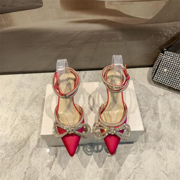Luxury Dress Shoes Designer Women Silk Satin Double Bow Crystal decorative Sandals pointed toes Sandal Wedding Party Stiletto Heel High Heels Slides slipppers, White 
Luxury Dress Shoes Designer Women Silk Satin Double Bow Crystal decorative Sandals pointed toes Sandal Wedding Party Stiletto Heel High Heels Slides slipppers, White