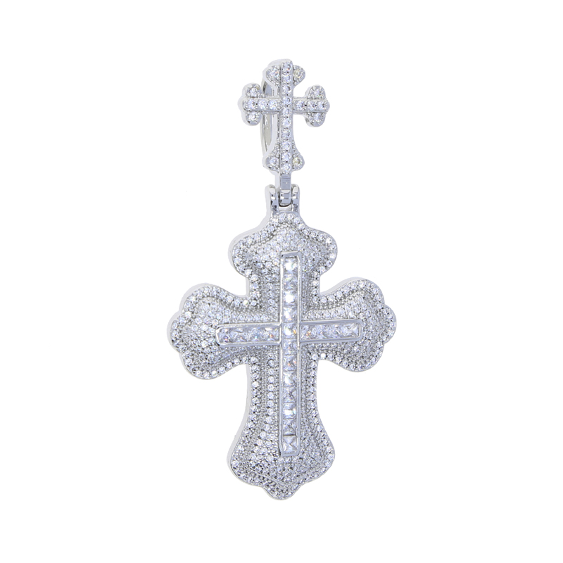 Hip Pop Iced Out Bling Cz Cross Pendant Necklace Full Paved Cubic Zircon Gold Color Neck Chain Accessories Men Jewelry