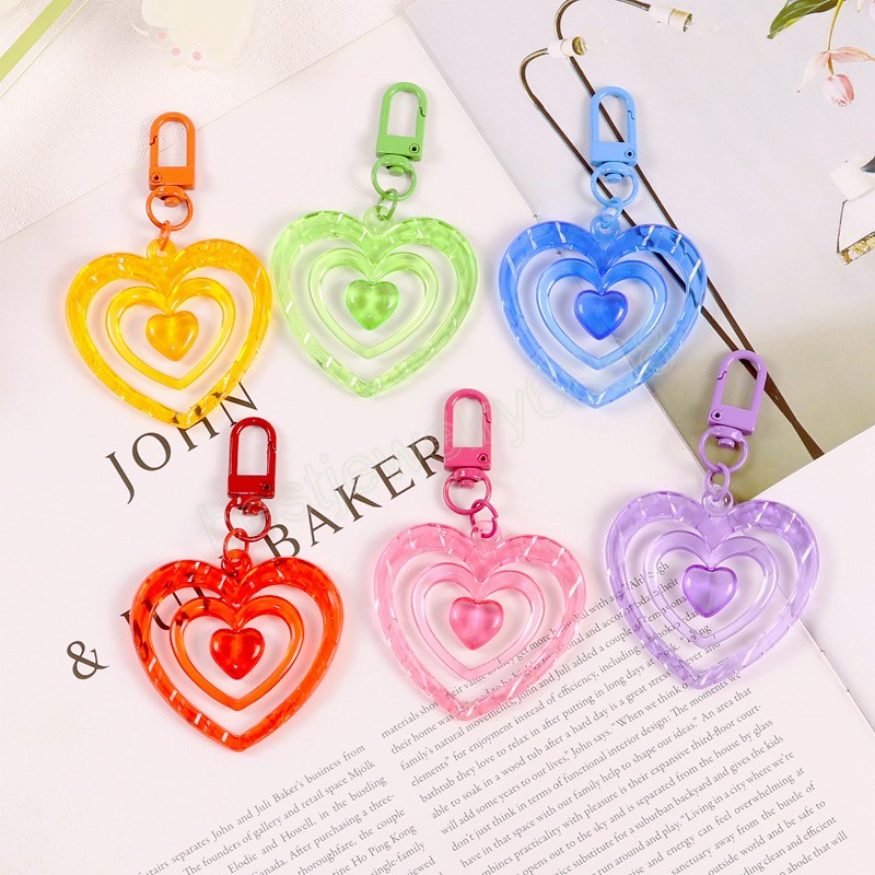 Colorful Hollow Heart Pendant Keychain Fashion Love Acrylic Key Chains Earphone Case Charms Bag Ornament Car Keyring Accessories