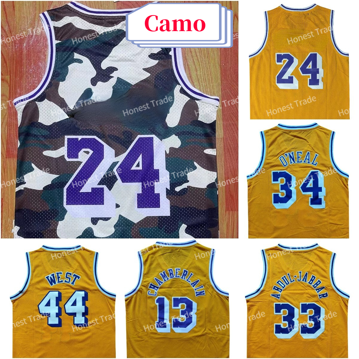 Retro Wilt 13 Chamberlain Shaq Basketball Jersey Johnson West 34 O Neal 42 Yellow Camo Mens Basketball Jerseys Stitched Purple Throwback