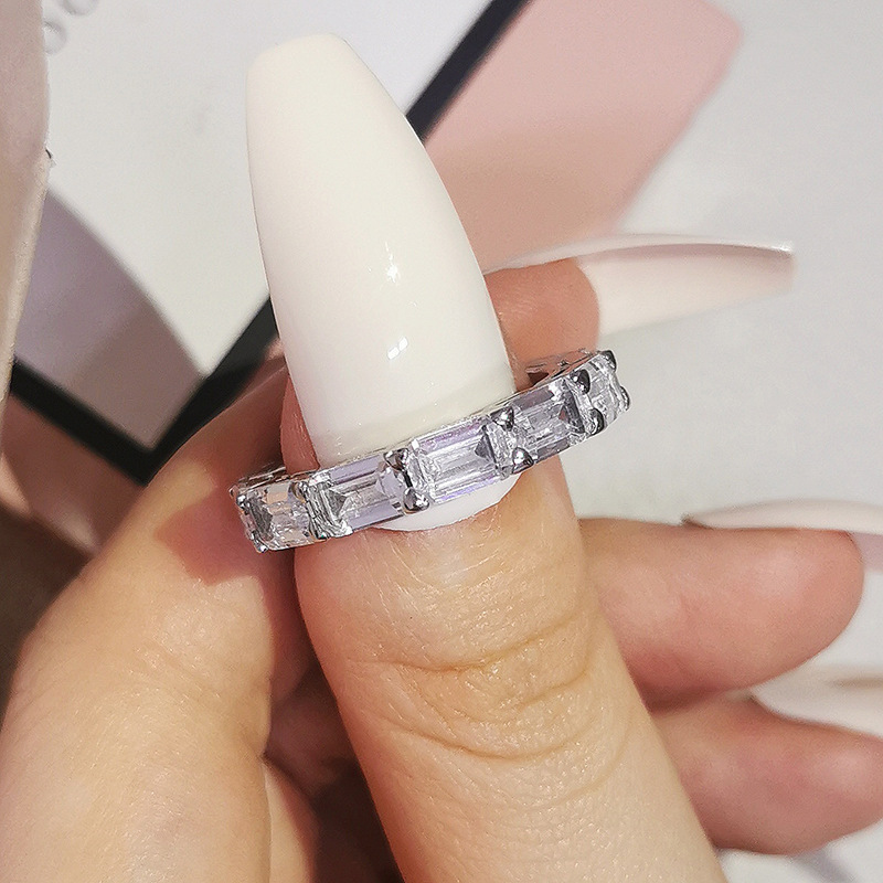 New Trendy Princess 925 Sterling Silver aesthetic Eternity Band Ring For Women Lady Anniversary Gift Jewelry Bulk Sell