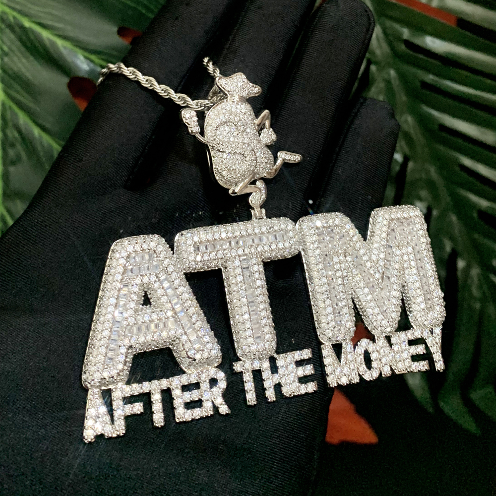 After The Money ATM Hip Hop Pendant For Men Gold Plated Micro Pave 5A Cubic Zirconia CZ Cool Rock Punk Jewelry