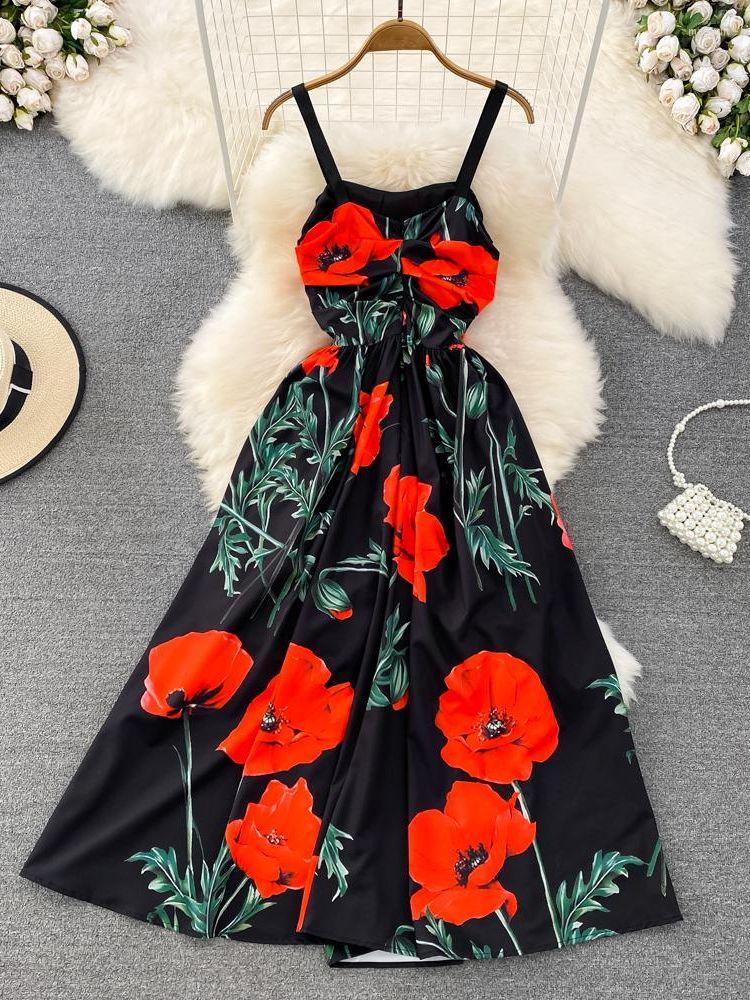 Casual Dresses Merchall Fashion Runway Midi Dress Summer Women' Off Shoulder Spaghetti Strap High Waist Floral Print Black Party 
Casual Dresses Merchall Fashion Runway Midi Dress Summer Women' Off Shoulder Spaghetti Strap High Waist Floral Print Black Party