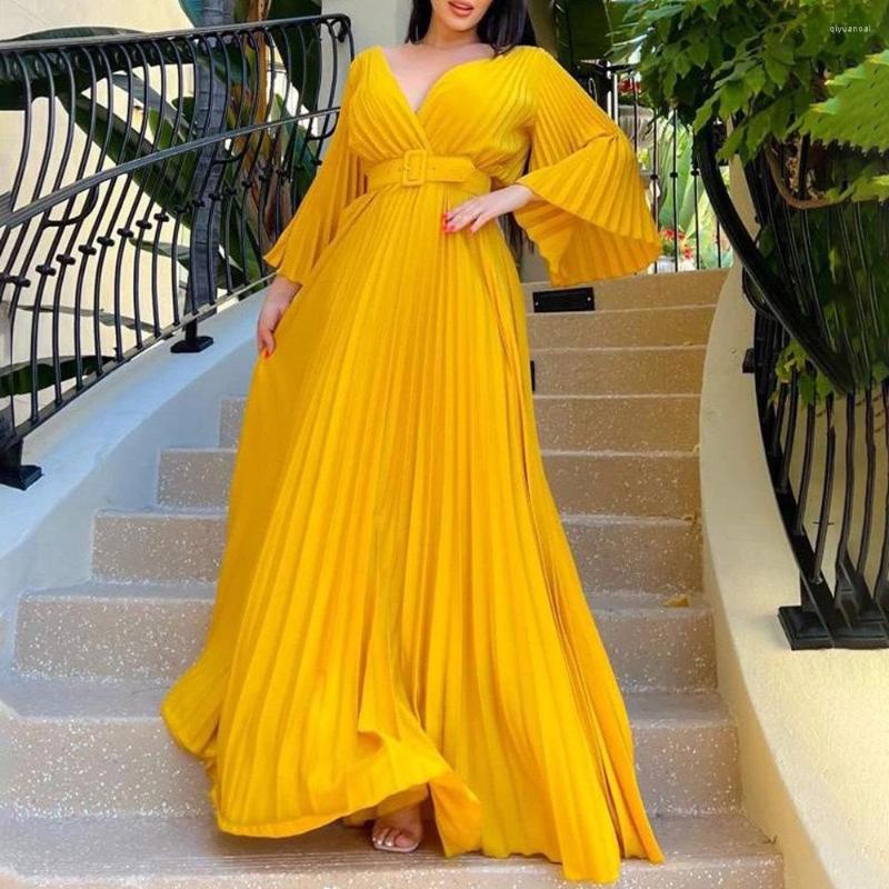 Casual Dresses Elegant Pleated For Women Flare Sleeve High Waisted V Neck Floor Length Fashion Evening Party Dinner Vestidos Mujer, Blue dress
Casual Dresses Elegant Pleated For Women Flare Sleeve High Waisted V Neck Floor Length Fashion Evening Party Dinner Vestidos Mujer, Blue dress