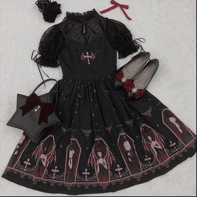 

Casual Dresses COOLFEL Japanese Gothic Style Lolita Dress JSK Women Streetwear Suspender Soft Girls Black Punk For Party, White jsk