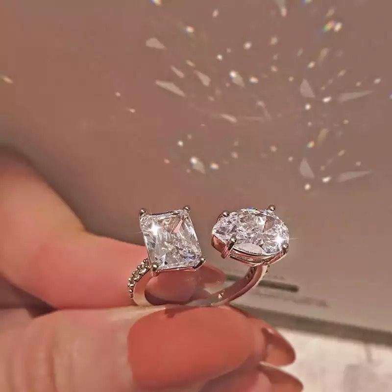 925 Sterling Silver ins New Fashion White Color Pear Princess Diamnond Adjustable Ring for Girl Lovers Love Item Jewelry