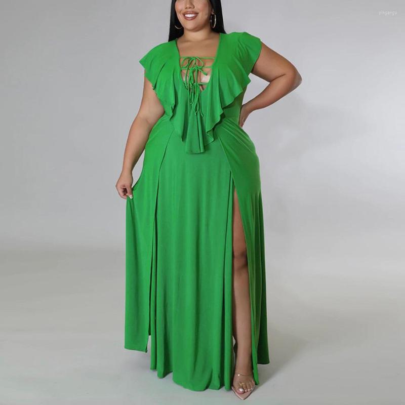 Plus Size Dresses 4XL 5XL For Women Solid Ruffles Hollow Out High Split Fashion Elegant Evening Night Party Club Vestidos Mujer, Green dress
Plus Size Dresses 4XL 5XL For Women Solid Ruffles Hollow Out High Split Fashion Elegant Evening Night Party Club Vestidos Mujer, Green dress