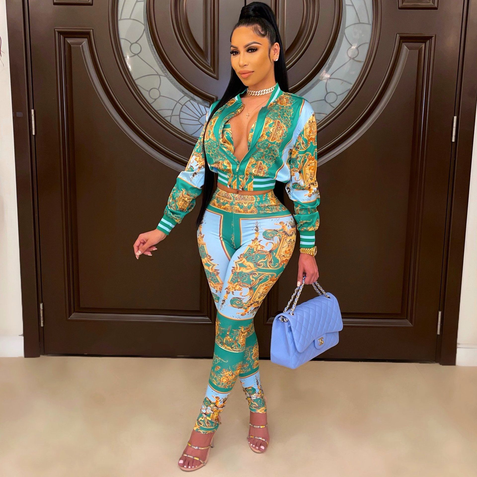 Women Tracksuits Long Sleeve Stitching Hoodies Top Trousers Outfits Ladies Fashion Sportsuit Casual cardigan zipper Jacket and pants Lady Clothing Muj