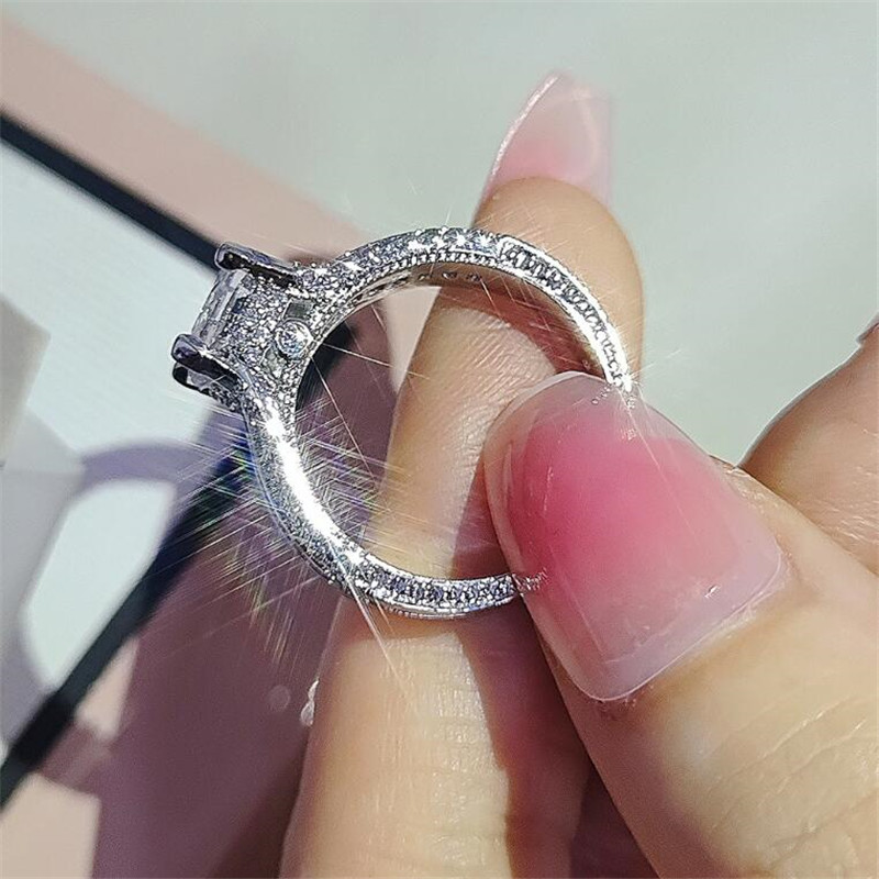 Sterg Sier Cushion Shape White Topaz CZ Dia Engagement for Women - Bohemian Wedding Band Ring