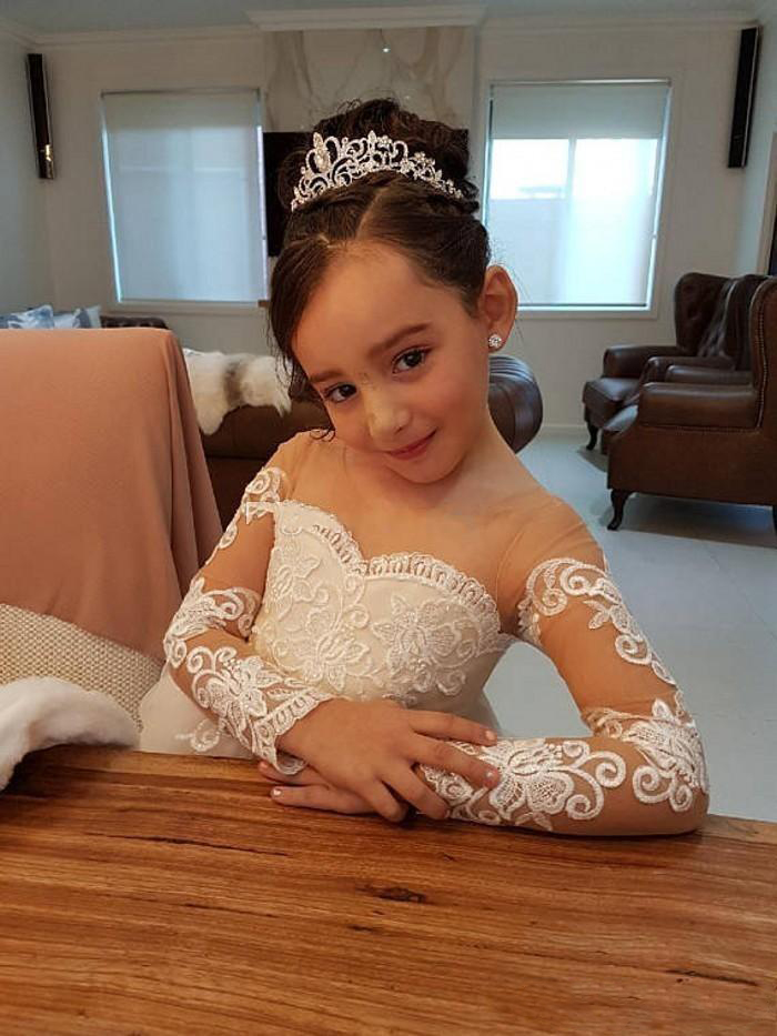 Glitz Pageant for Little Girls Vestido De Daminha Infantil One Shoulder Flower Girl Dresses Ball Gown Long Sleeves Free shipping Free