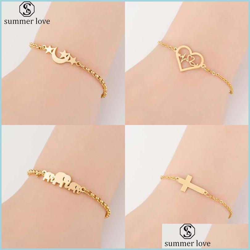 Chain Gold Stainless Steel Animal Heart Cross Bracelets For Women Jewellery Elephant Charm Bracelet Femme Wedding Gift Drop Delivery Dhuju
Chain Gold Stainless Steel Animal Heart Cross Bracelets For Women Jewellery Elephant Charm Bracelet Femme Wedding Gift Drop Delivery Dhuju