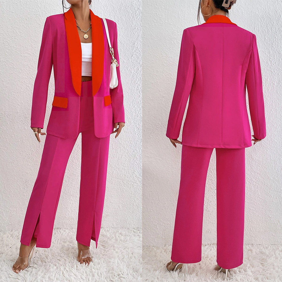 Color Matching Mother Of The Bride Pant Suits Leisure Loose Evening Party Women Tuxedos For Wedding 2 Pieces
Color Matching Mother Of The Bride Pant Suits Leisure Loose Evening Party Women Tuxedos For Wedding 2 Pieces