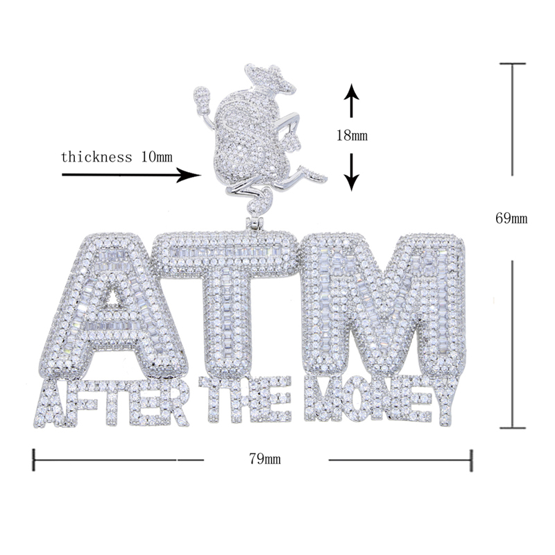 After The Money ATM Hip Hop Pendant For Men Gold Plated Micro Pave 5A Cubic Zirconia CZ Cool Rock Punk Jewelry
