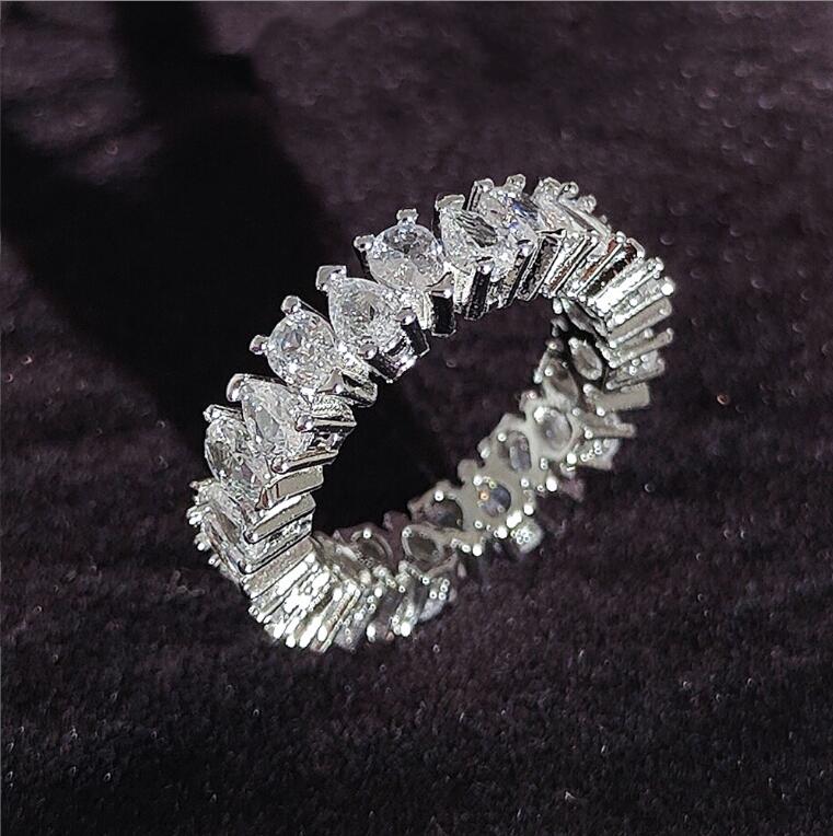 Choucong Brand Wedding Rings Simple Fashion Jewelry 925 Sterling Silver Water Drop 5A Cubic Zircon CZ Diamond Gemstones Promise Women Engagement Band 