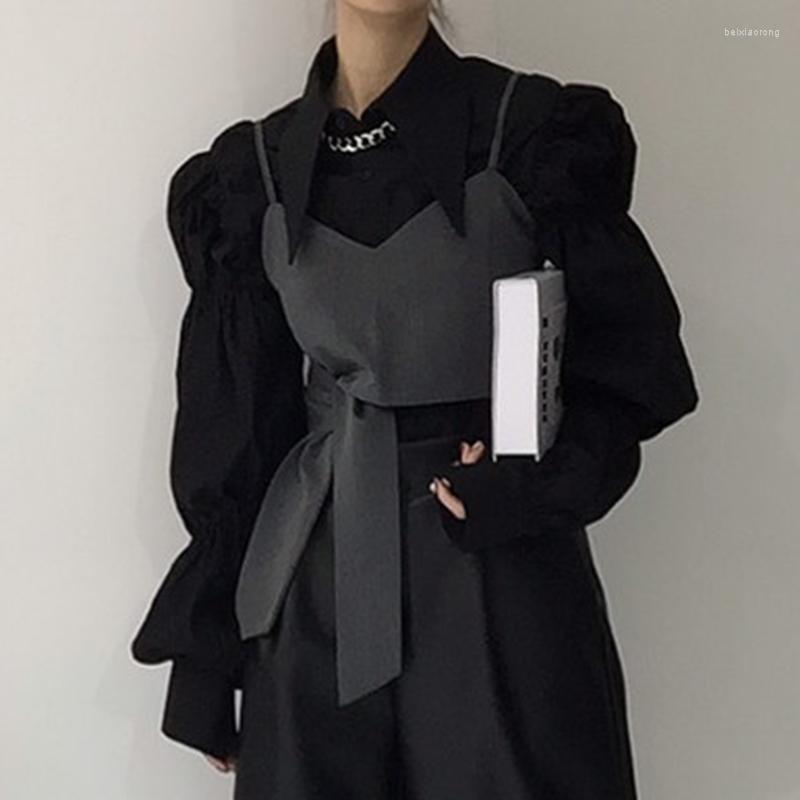 Women's Blouses 2022 Spring Two Piece Set Women Lantern Sleeve Black Shirt Lace-up Camisole Top Elegant Casual 2 Outfits Ensemble Femme, Vest and shirt
Women's Blouses 2022 Spring Two Piece Set Women Lantern Sleeve Black Shirt Lace-up Camisole Top Elegant Casual 2 Outfits Ensemble Femme, Vest and shirt