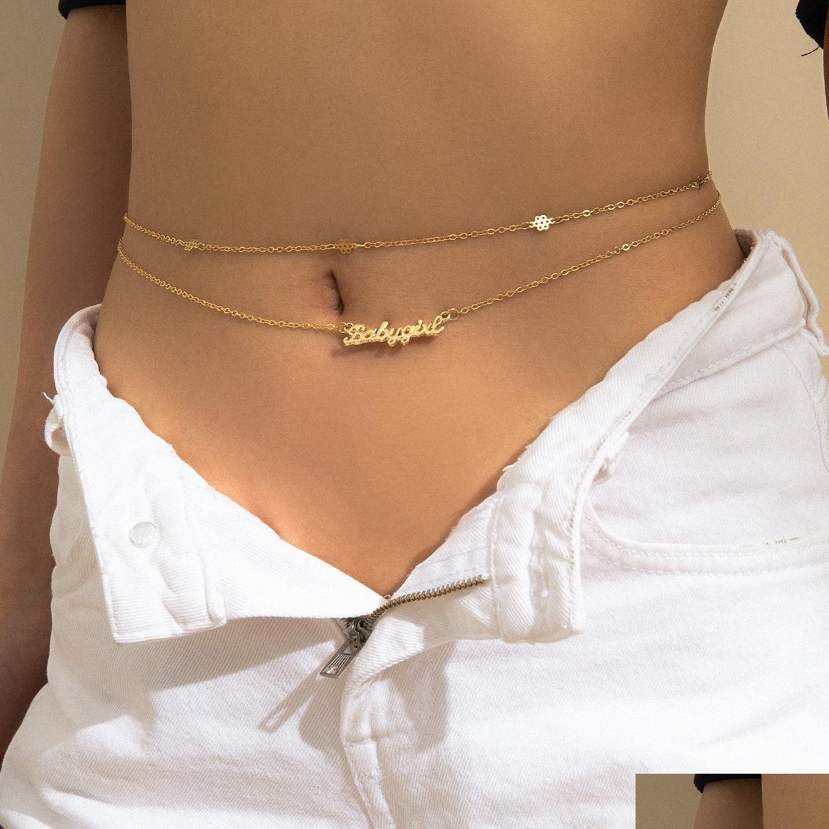 Belly Chains Fashion Jewelry Double Layer Chain Letters Thin Waist Belt Drop Delivery Body Dhe3F