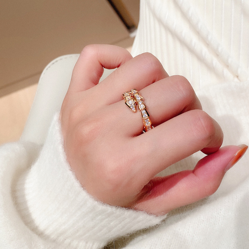 Gold Color Snake Adjustable Ring Sterg Sier with Bg Zircon Stone for Women Wedding Rings Engagement Fashion Jewelry