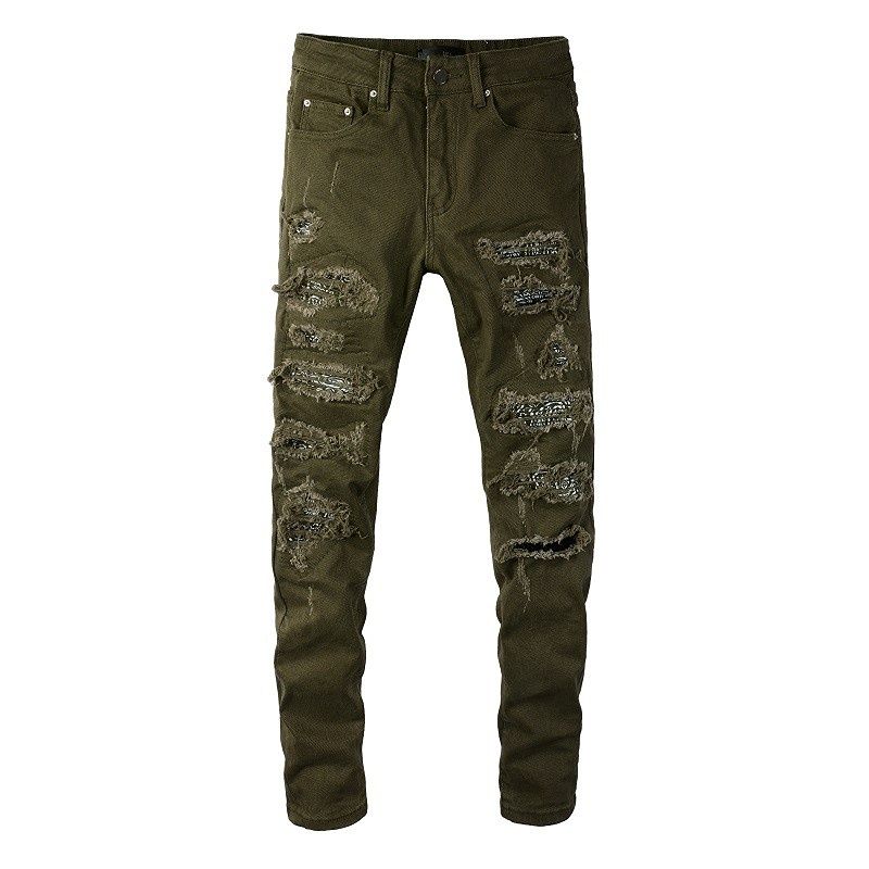 AMR Casual Pencil Mens Jeans Army Green Straight Trousers Streetwear Striped Patch Hole Jean For Men Stretch Slim Fit Pants
AMR Casual Pencil Mens Jeans Army Green Straight Trousers Streetwear Striped Patch Hole Jean For Men Stretch Slim Fit Pants