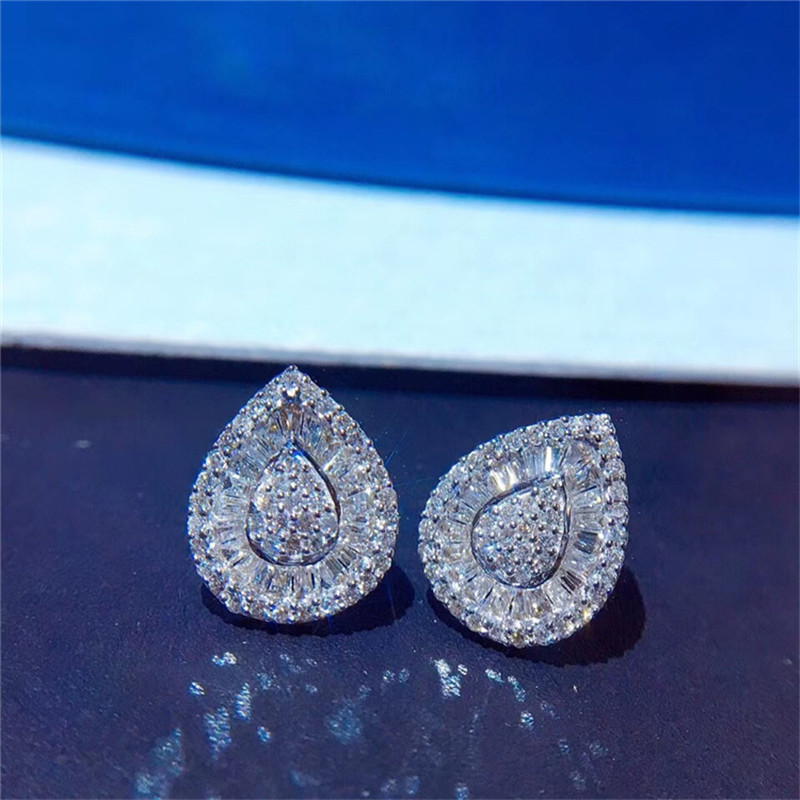 Stud Earrings: Sterg Sier Princess Cut 5A Cubic Zirconia CZ Dia Pave Sparkg Women's Wedding Water Drop Earrings