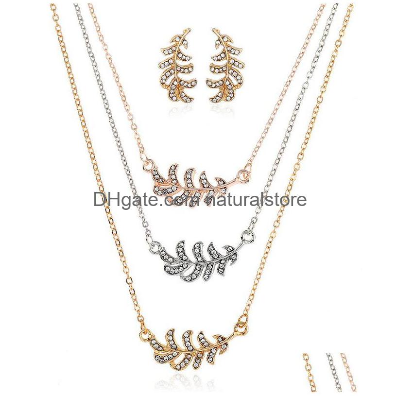 Earrings Necklace Europe And The United States Jewelry Sets Fashion Mti Layer Level Leaves Diamond Pendant Drop Delivery Dh7Zi, See pic
Earrings Necklace Europe And The United States Jewelry Sets Fashion Mti Layer Level Leaves Diamond Pendant Drop Delivery Dh7Zi, See pic