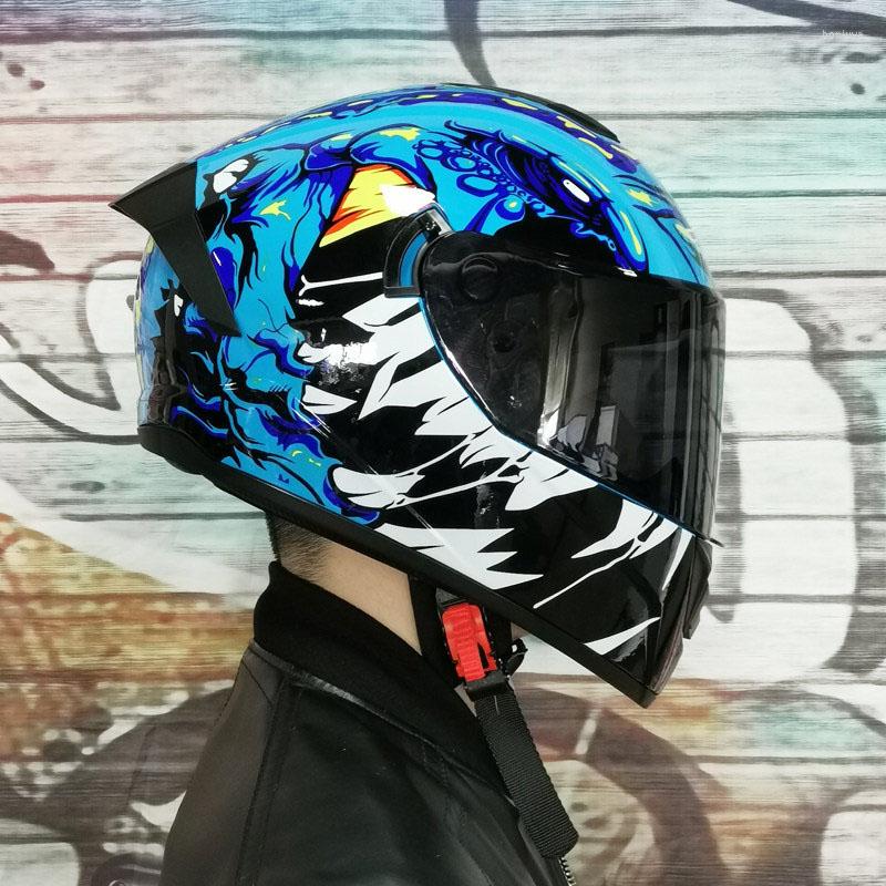 Motorcycle Helmets Full Face Men Double Visors Racing Blue Graffiti Helmet Motorbike Riding Capacete ABS Moto Motocross, Bluemonster-2
Motorcycle Helmets Full Face Men Double Visors Racing Blue Graffiti Helmet Motorbike Riding Capacete ABS Moto Motocross, Bluemonster-2