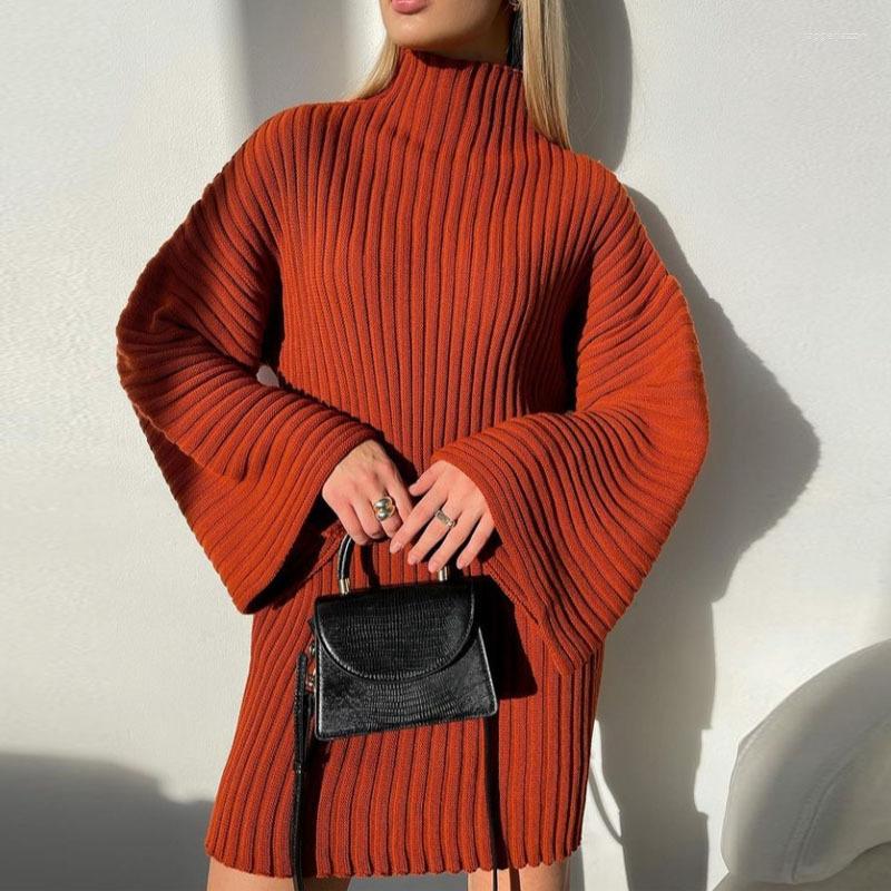 Casual Dresses Winter Women Dress 2022 French Rib Style Flare Sleeve Turtleneck Knitting Thick Warm Autumn Solid Female Vestido C3333, Blue 
Casual Dresses Winter Women Dress 2022 French Rib Style Flare Sleeve Turtleneck Knitting Thick Warm Autumn Solid Female Vestido C3333, Blue