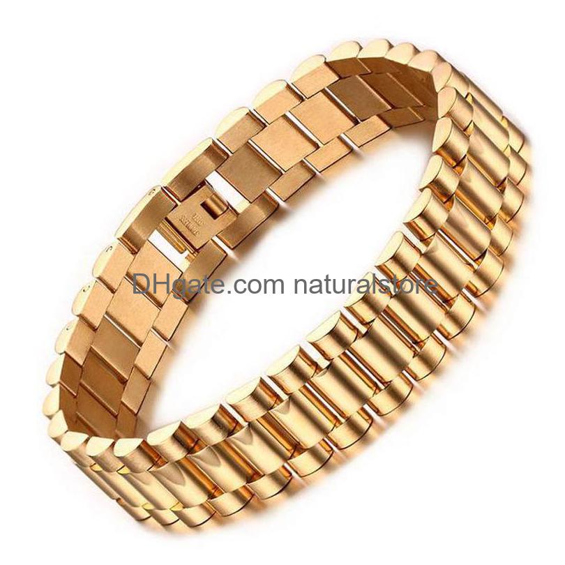 Chain 15Mm Luxury Men Watch Band Bracelet Gold Plated Stainless Steel Strap Links Cuff Bangles Jewelry Gift Drop Delivery Bracelets Dhteb
Chain 15Mm Luxury Men Watch Band Bracelet Gold Plated Stainless Steel Strap Links Cuff Bangles Jewelry Gift Drop Delivery Bracelets Dhteb