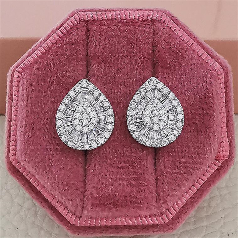 Stud Earrings: Sterg Sier Princess Cut 5A Cubic Zirconia CZ Dia Pave Sparkg Women's Wedding Water Drop Earrings