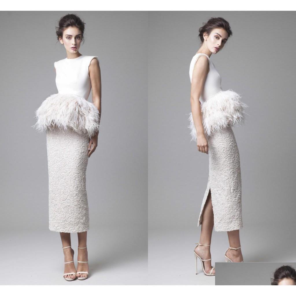 Sheath Wedding Dresses Krikor Jabotian White Feathers Back Split Peplum Fur Pencil Tea Length Bridal Gowns Lace Applique Vestido De Dhcia, Pink
Sheath Wedding Dresses Krikor Jabotian White Feathers Back Split Peplum Fur Pencil Tea Length Bridal Gowns Lace Applique Vestido De Dhcia, Pink