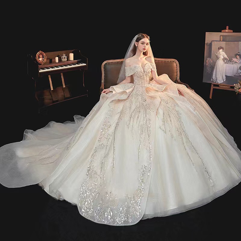 Country Garden Champagne A e Vintage Saudi Arabia Mermaid Wedding Dress High Neck Long off shoulder Bridal Gowns Crystal Bride robes de mariee