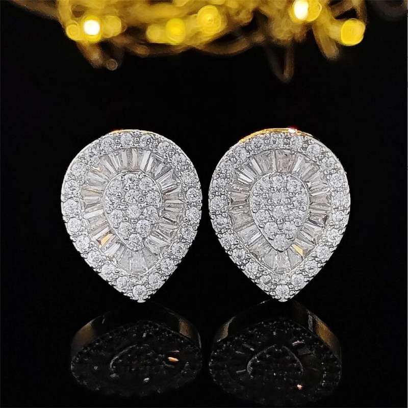 Stud Earrings: Sterg Sier Princess Cut 5A Cubic Zirconia CZ Dia Pave Sparkg Women's Wedding Water Drop Earrings