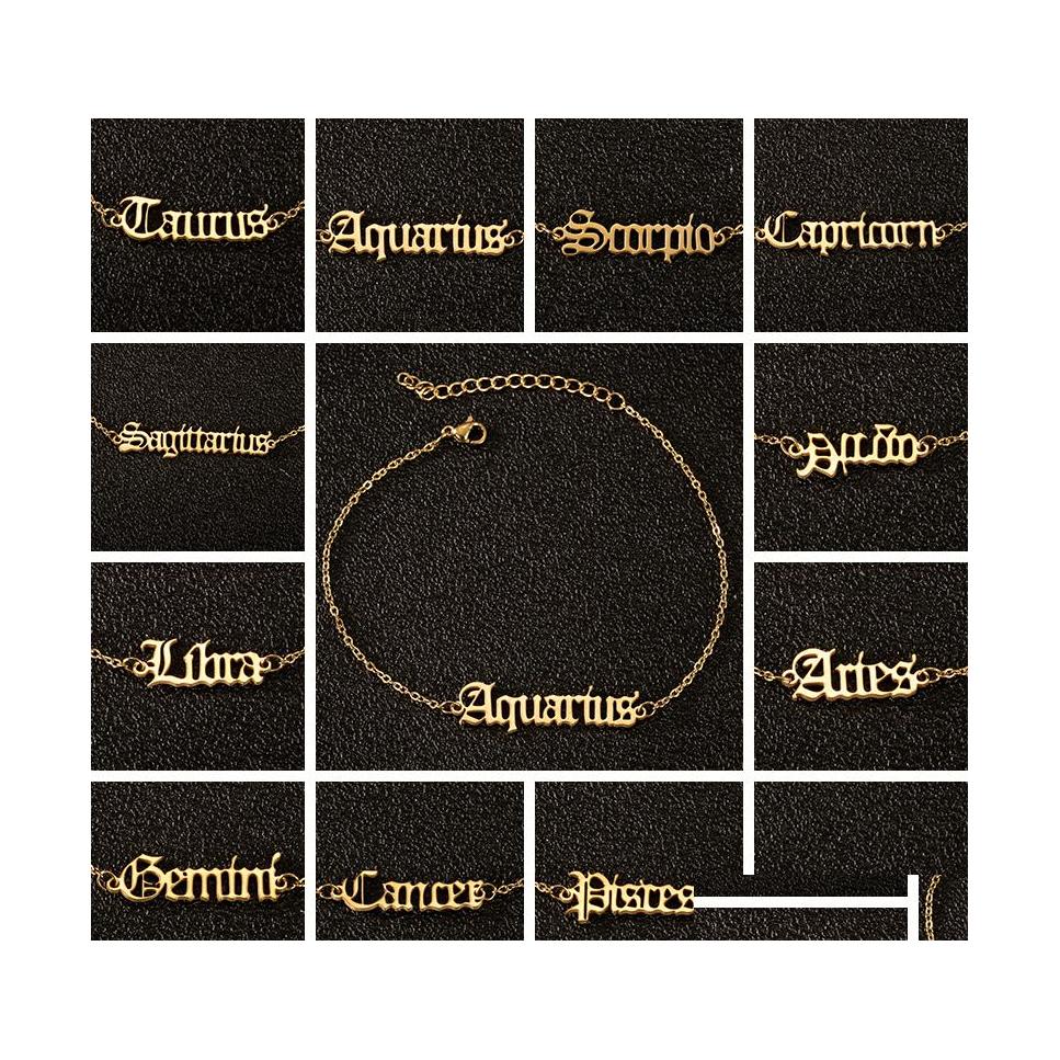 Anklets Wholesale Zodiac Sign Punk Charm 12 Constellation Classic Letter Ankle Bracelet Stainless Steel Jewelry Women Gift Drop Deliv Dhbph
Anklets Wholesale Zodiac Sign Punk Charm 12 Constellation Classic Letter Ankle Bracelet Stainless Steel Jewelry Women Gift Drop Deliv Dhbph