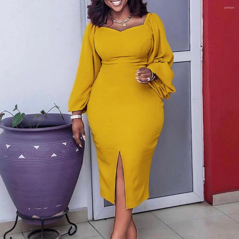 Casual Dresses Elegant Office Ladies Autumn Fall Full Sleeve Bodycon High Waisted Front Split Mid Calf Fashion Business Work Dress, Yellow dress
Casual Dresses Elegant Office Ladies Autumn Fall Full Sleeve Bodycon High Waisted Front Split Mid Calf Fashion Business Work Dress, Yellow dress