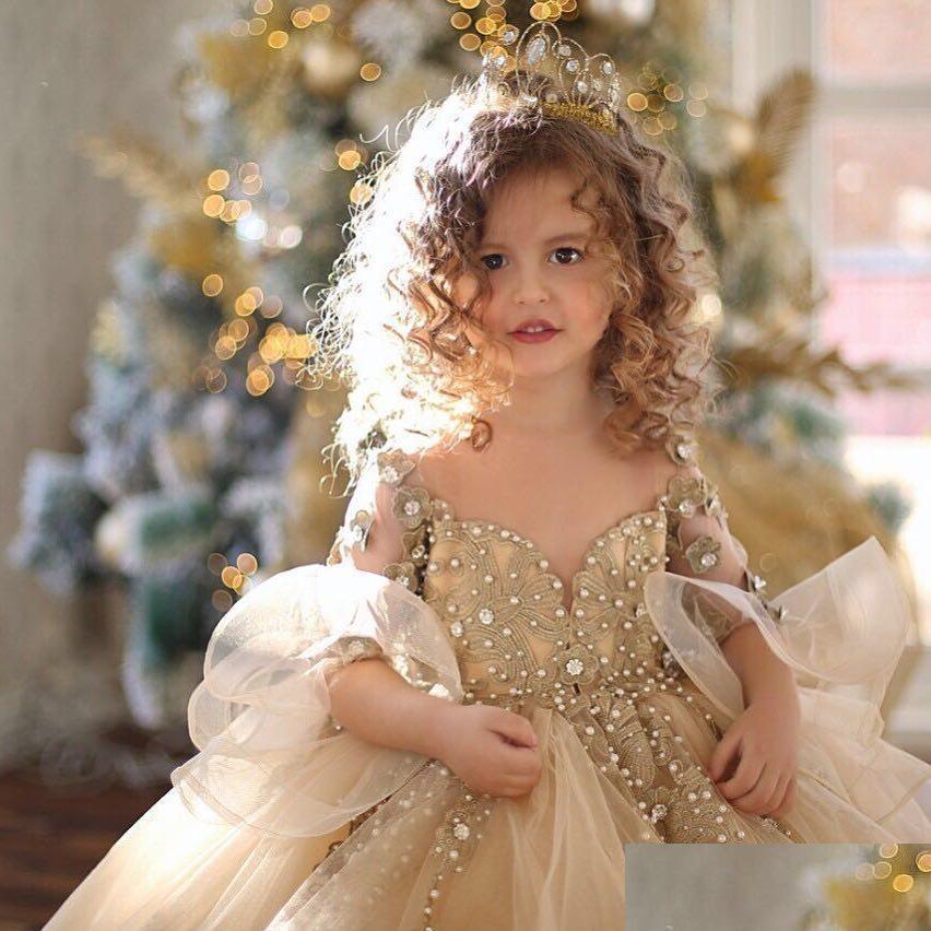 Flower Girls' Dresses Champagne Ball Gown Girls Long Sleeves Pearls Lace Appliques Princess Puffy Kids Pageant Birthday Gowns Drop D Dht1R, Pink
Flower Girls' Dresses Champagne Ball Gown Girls Long Sleeves Pearls Lace Appliques Princess Puffy Kids Pageant Birthday Gowns Drop D Dht1R, Pink