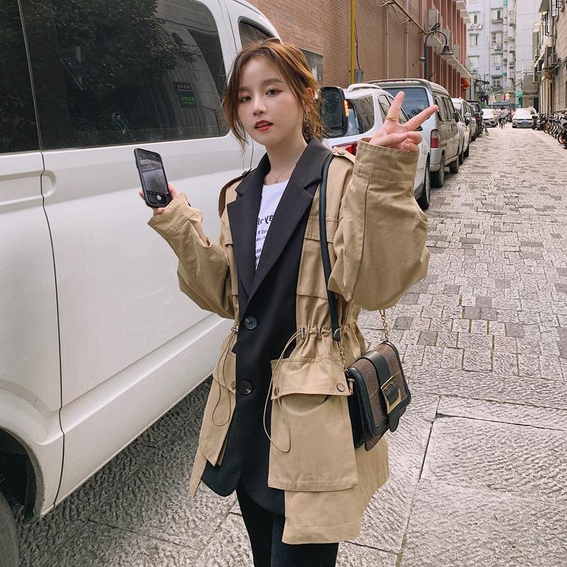 Women' Trench Coats SuperAen Design Spring And Autumn Color Blocking Fake Two Pieces High Waist Khaki Bf Work Clothes Patchwork Coat
Women' Trench Coats SuperAen Design Spring And Autumn Color Blocking Fake Two Pieces High Waist Khaki Bf Work Clothes Patchwork Coat