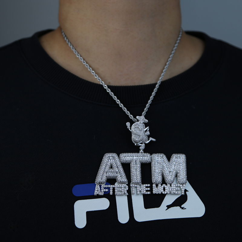 After The Money ATM Hip Hop Pendant For Men Gold Plated Micro Pave 5A Cubic Zirconia CZ Cool Rock Punk Jewelry