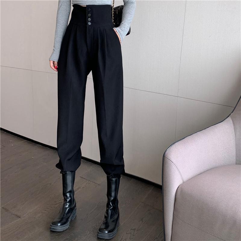 Women' Pants Solid Black Brown Button Girdling Trousers Women' Slim High Waist Wide Leg Harlan Suit
Women' Pants Solid Black Brown Button Girdling Trousers Women' Slim High Waist Wide Leg Harlan Suit