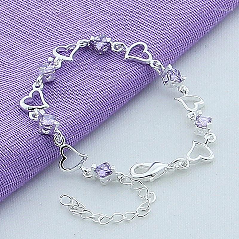 Link Bracelets Fashion Sterling Silver Heart PUrple Zircon Bracelet For Women Jewelry Simple Elegant Engagement Party Christmas Gift
Link Bracelets Fashion Sterling Silver Heart PUrple Zircon Bracelet For Women Jewelry Simple Elegant Engagement Party Christmas Gift