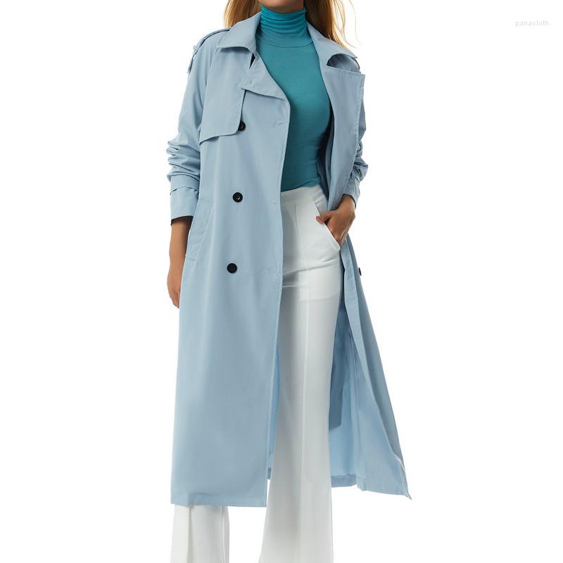 Women's Trench Coats Women Double Breasted Long Coat Fall Winter Clothes Classic Lapel Sleeve Windproof Overcoat With Belt