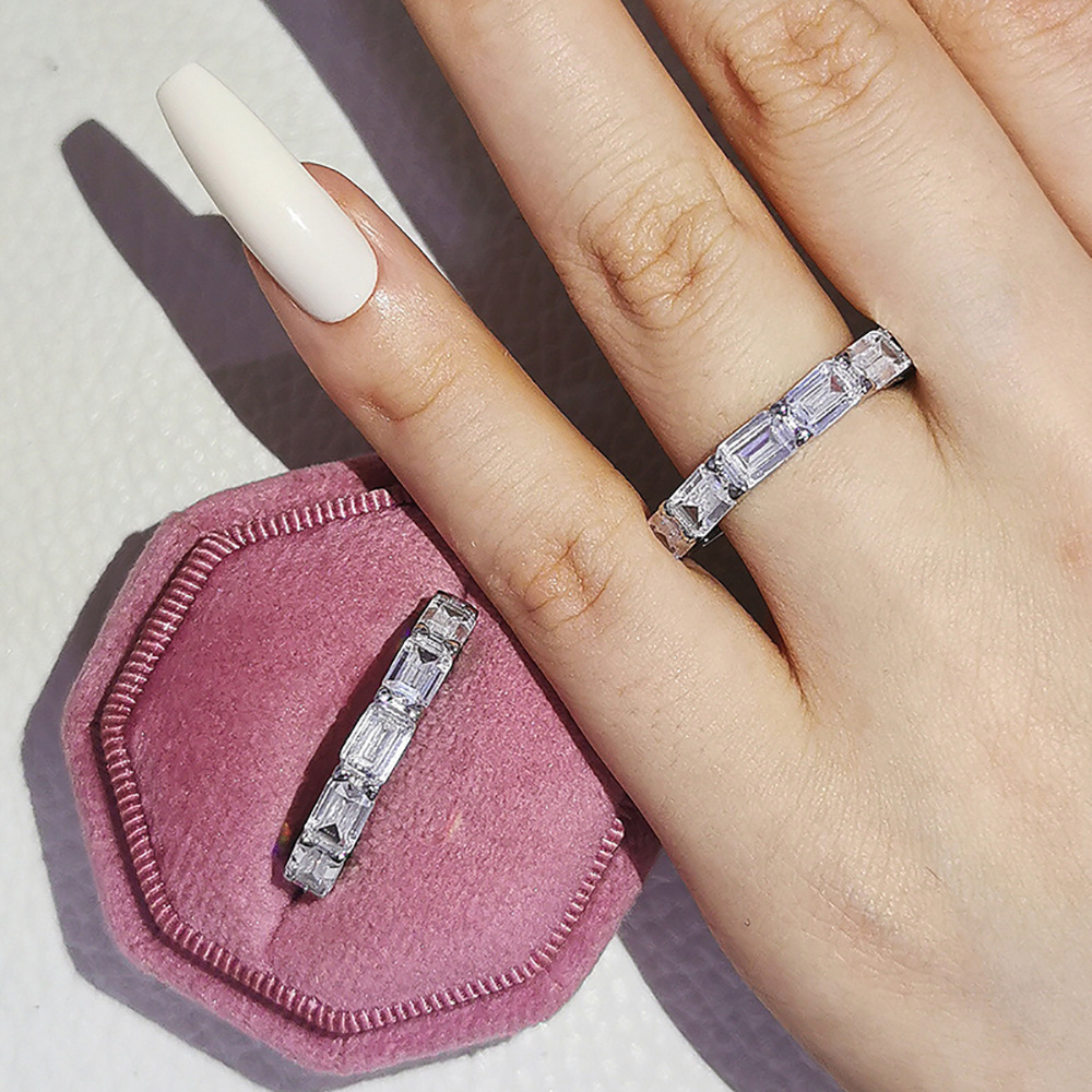 New Trendy Princess 925 Sterling Silver aesthetic Eternity Band Ring For Women Lady Anniversary Gift Jewelry Bulk Sell