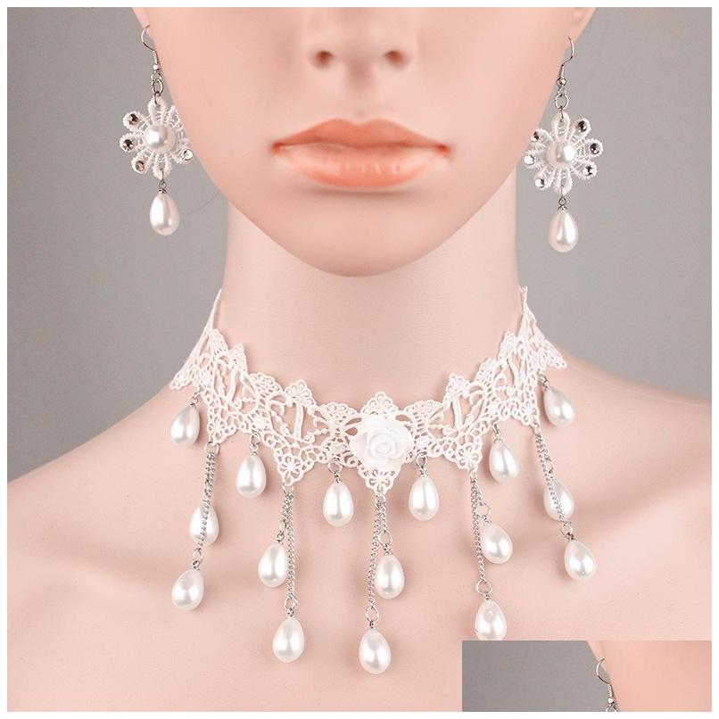 Jewelry Vintage Lace Choker Necklace Faux Pearl Sets For Bridal Bohemia Handmade Adjustable Wedding Accessories With Earrings Drop D Dhva2
Jewelry Vintage Lace Choker Necklace Faux Pearl Sets For Bridal Bohemia Handmade Adjustable Wedding Accessories With Earrings Drop D Dhva2