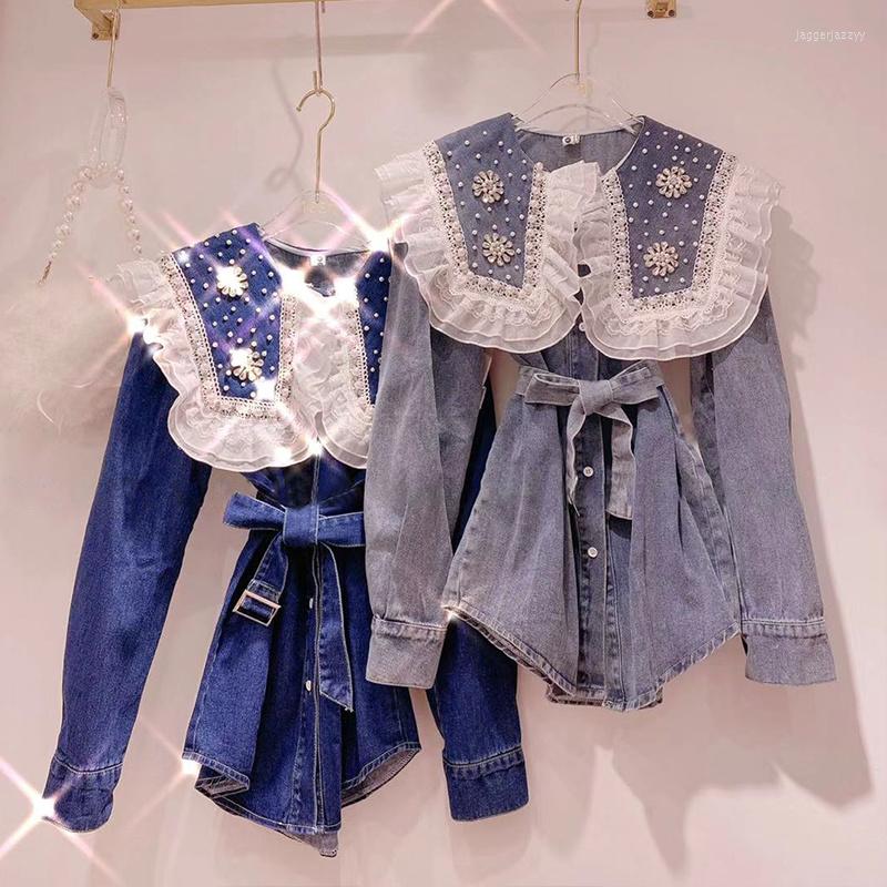 Women's T Shirts Design Sense Heavy Engineering Nail Bead Inlaid Diamond Denim Shirt Women's Style Temperament Lace Splicing Waist, Light blue
Women's T Shirts Design Sense Heavy Engineering Nail Bead Inlaid Diamond Denim Shirt Women's Style Temperament Lace Splicing Waist, Light blue