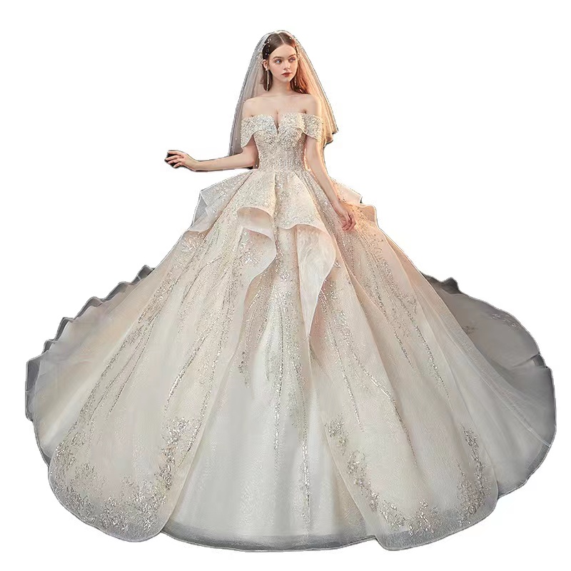 Country Garden Champagne A e Vintage Saudi Arabia Mermaid Wedding Dress High Neck Long off shoulder Bridal Gowns Crystal Bride robes de mariee